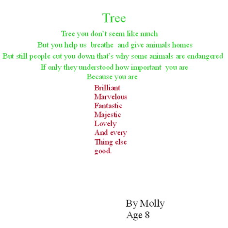 Tree shape poem