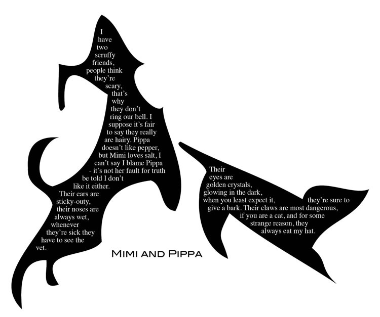 A shape poem featuring a two dogs